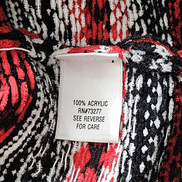 Croft & Barrow Cardigan Women L Black Red White Geo Christams Boho Soft Chenille - Picture 11 of 13